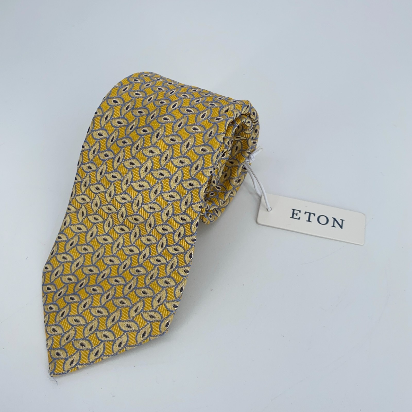 Eton Tie Men One Size Yellow Blue Floral Silk Classic Fit Necktie Italy Made Nwt